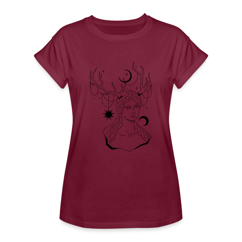 Crescent Moon Women's Relaxed Fit T-Shirt - burgundy